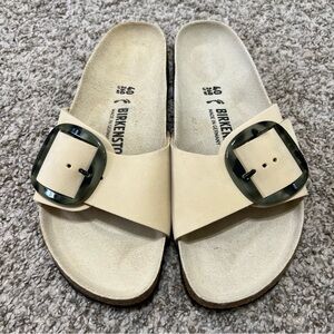 Birkenstock Madrid Big Buckle Single-Strap Slide Sandals Beige Size 40 US 9